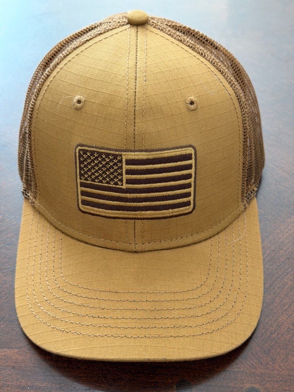 H3 Headwear American Flag Men's Mesh-Back Flag Trucker Hat - Tan